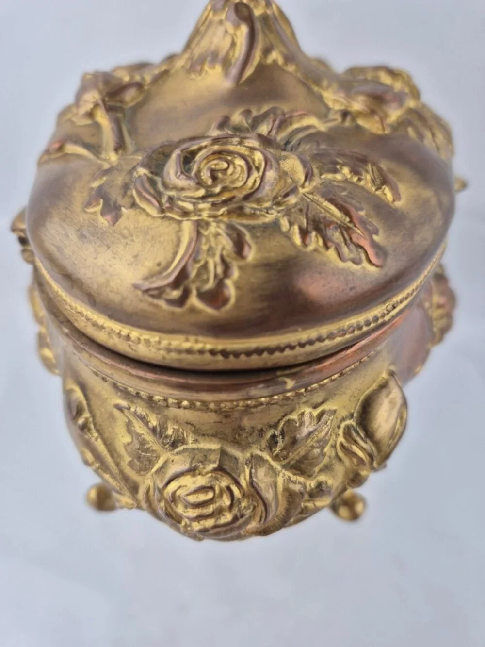 N.B. Rogers Art Nouveau Trinket Box 812-882 Jewelry Casket Rose Floral Gold Tone